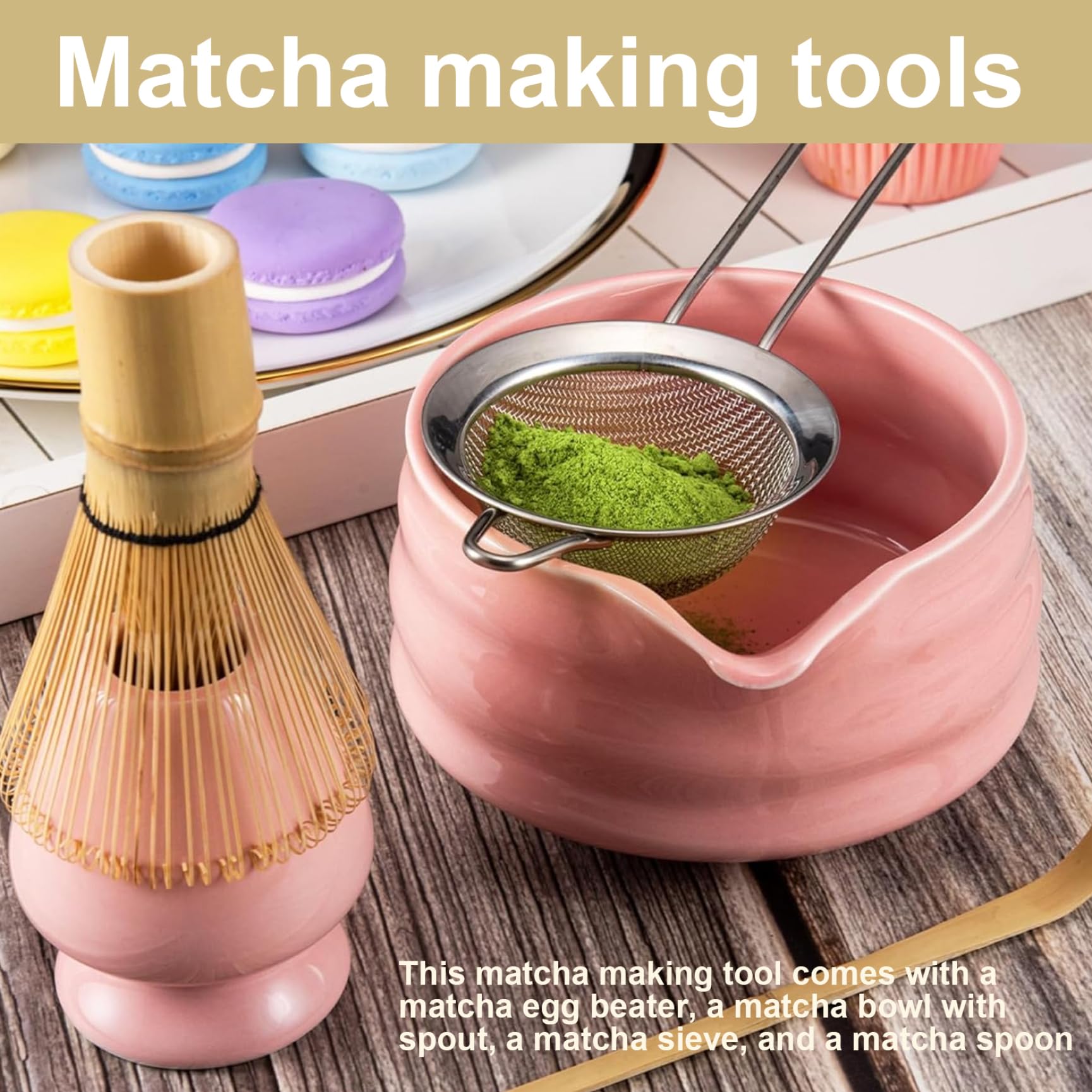 Juego de 5 Unidades de batidor Matcha, tazón, batidor, tamiz, Cuchara y Soporte, Kit de Moda Matcha, operación Simple para té