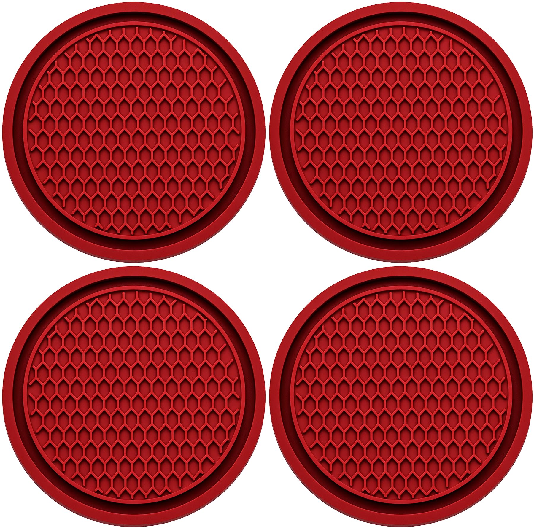 MEAJOO 4PCS Car Cup Holder Coaster, Universal Auto Non-Slip Cup Holder Coaster, 2.75In Universal Non-Slip Recessed Car Interior Accessories (Red)