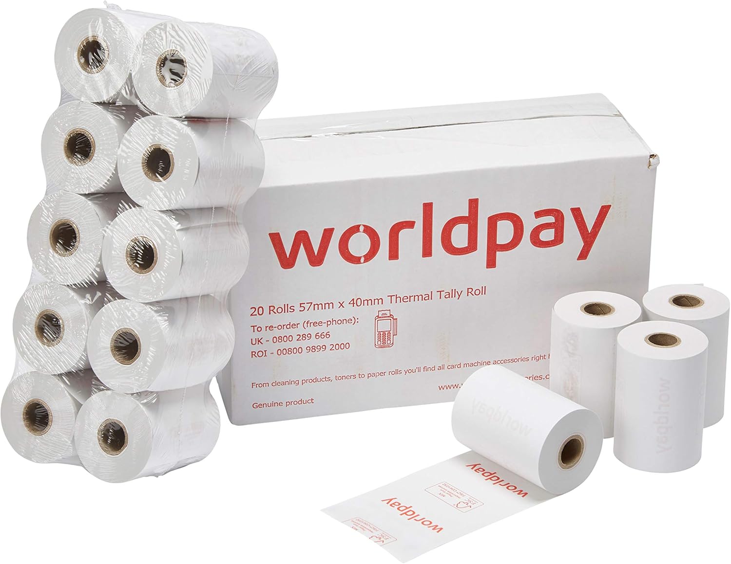 WORLDPAY 57x40mm Thermal Paper Till Rolls BPA Free (Pack of 20