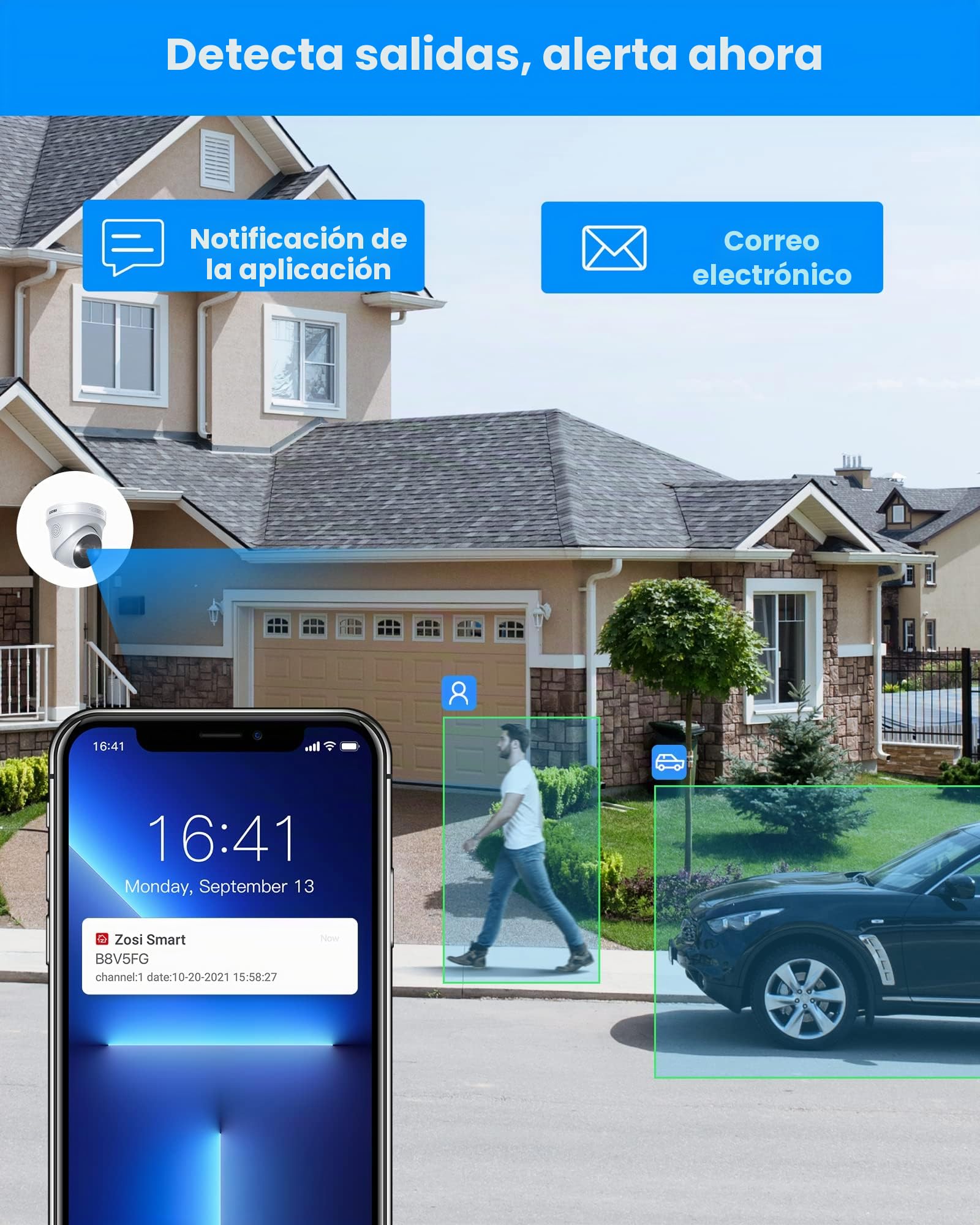 ZOSI 4pcs 5MP Cámara de Vigilancia IP PoE Exterior, Cámara Adicional para NVR PoE Kit de Videovigilancia, Visión Nocturna en Color, Detección de Persona