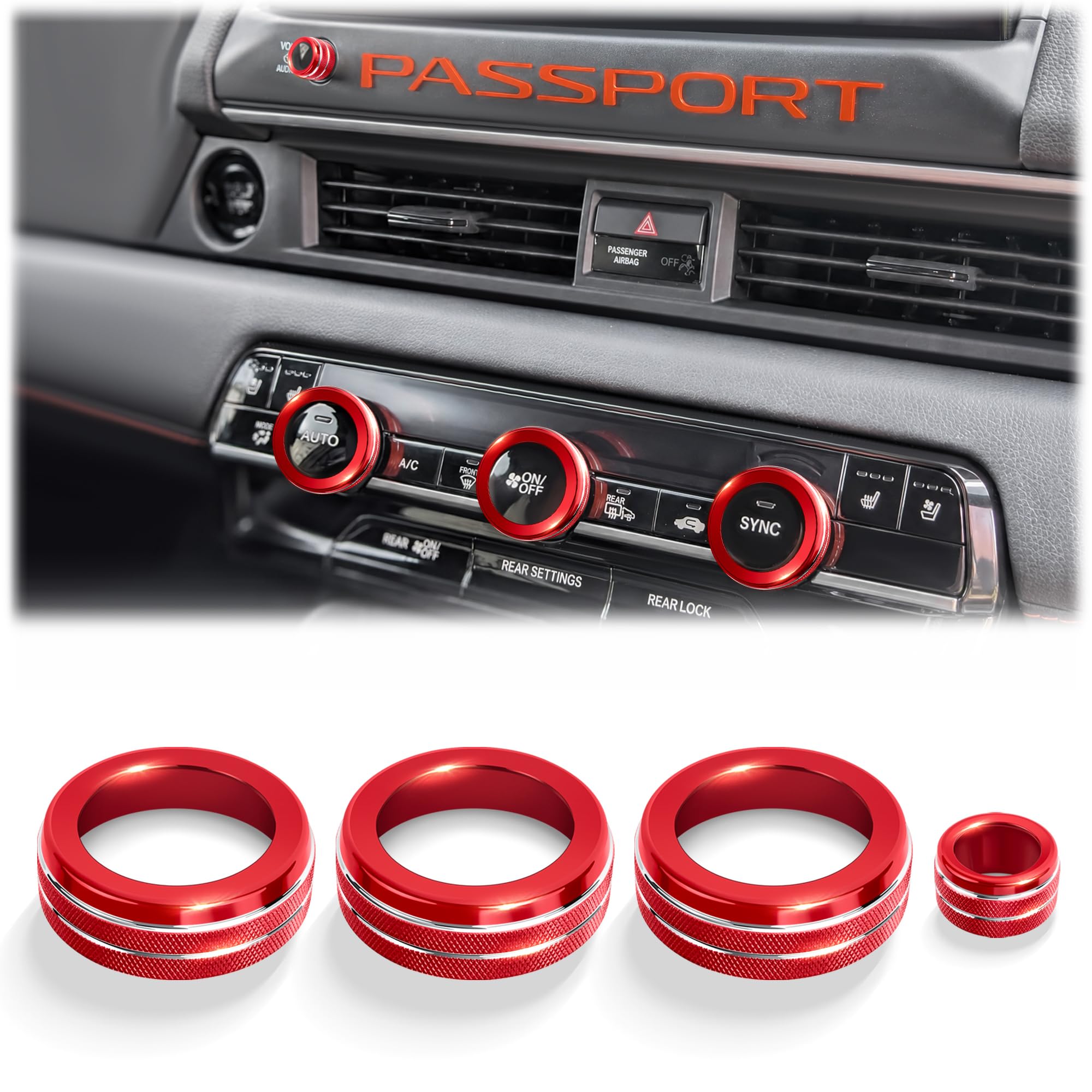 For 2026 Honda Passport / 2026 Pilot Accessories, 4PCS Knob Covers, Red