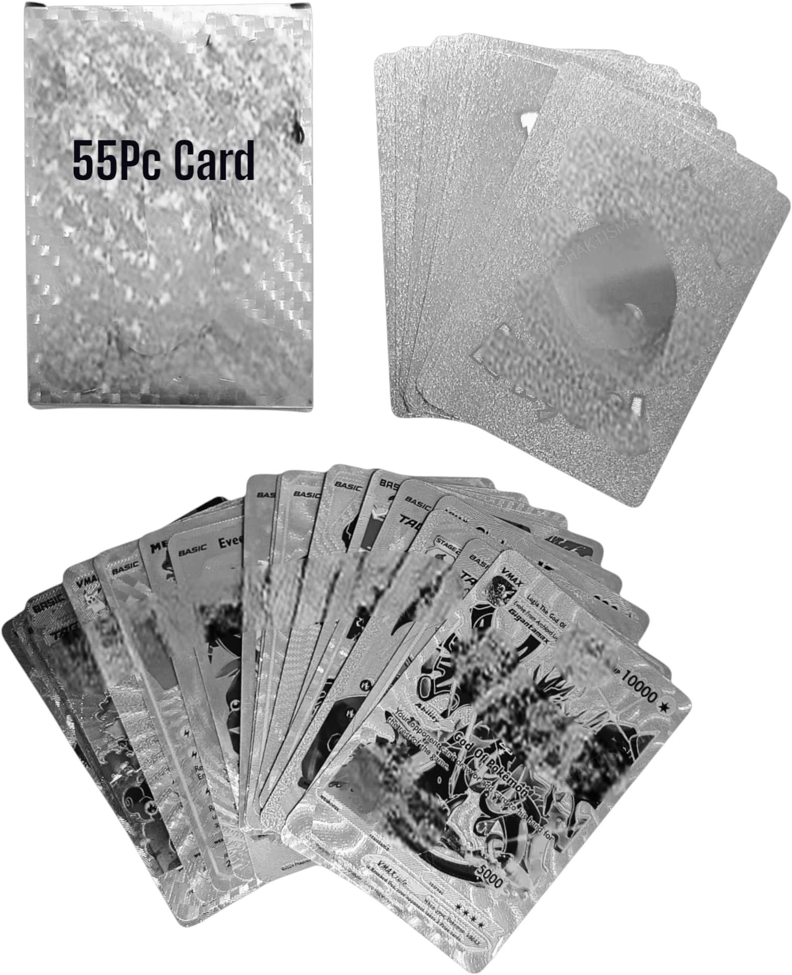 SHAKTISM Poke Collectible Card Game Trading Card Game Water Proof Booster Pack Set, V Series, Vmax GX Rare, Gold Foil, Collectible Foil Cards (Silver 55Pc)