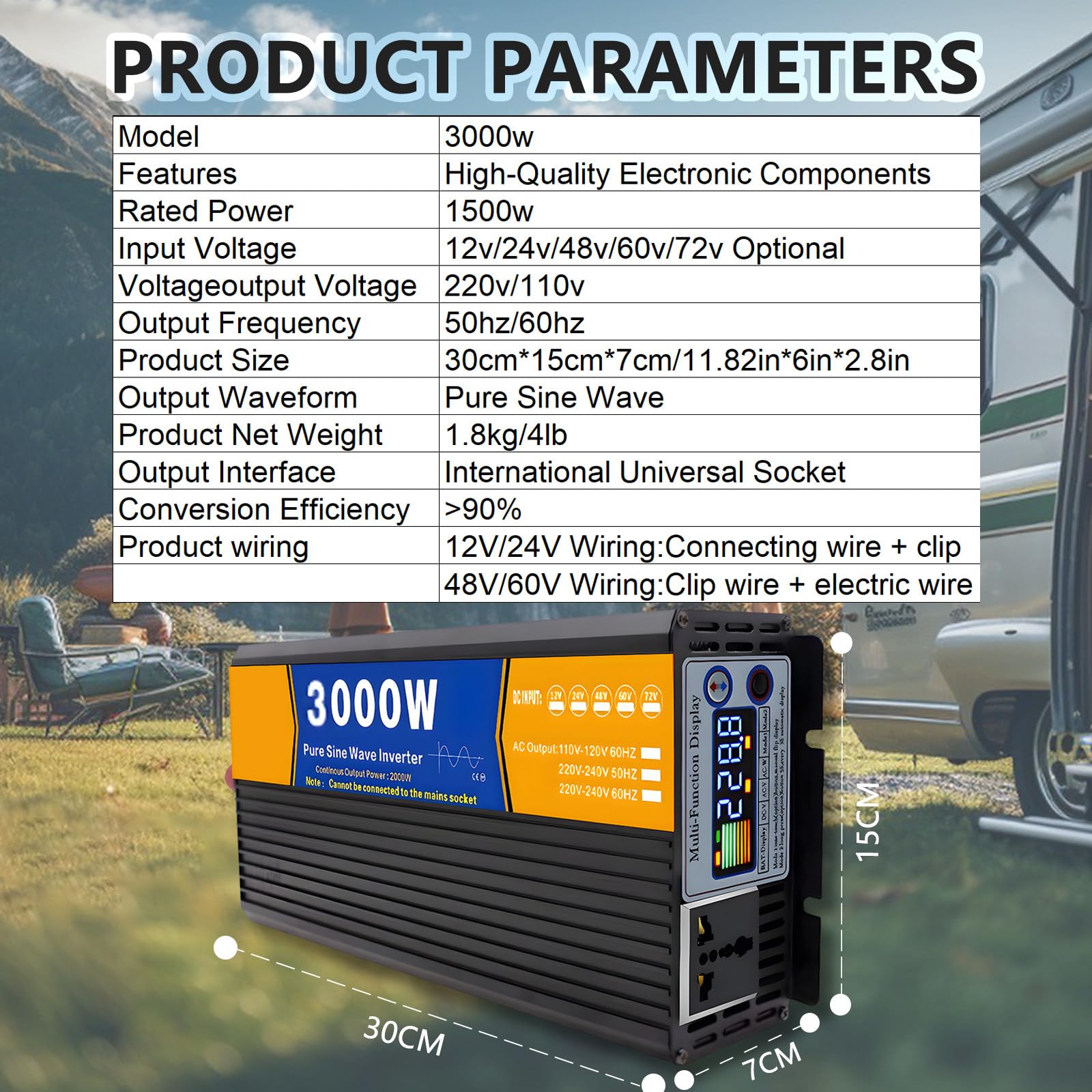 3000 W 5000 W 6000 W Czysta Fala Sinusoidalna Inwerter Dc 12 V 24 V 48 V 60 V 72 V Do Ac Solarny Inwerter Konwertery Transformator Napięcia Dla Domu, Rv, Truck, Off-Grid Solar,3000W-72V