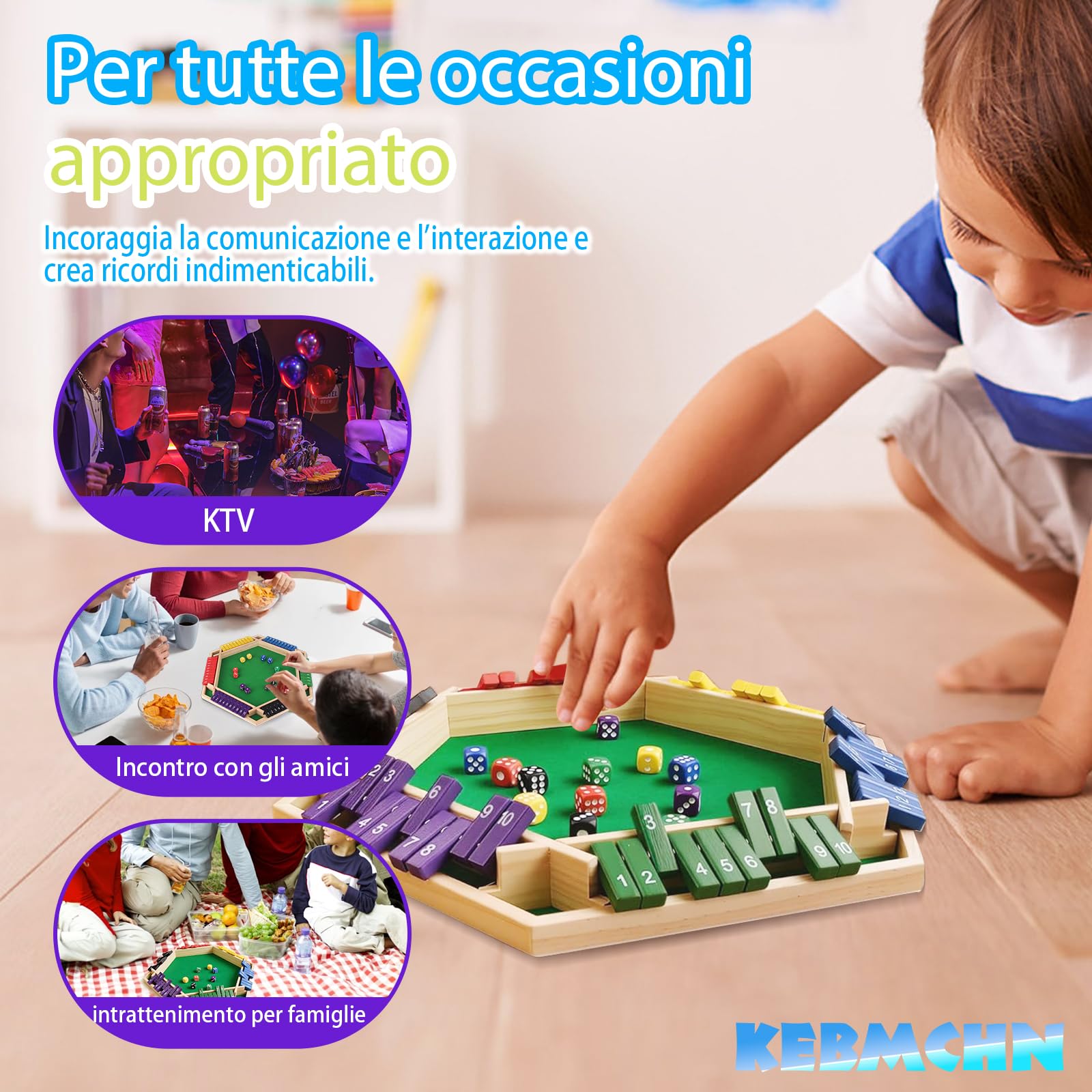 Shut The Box Gioco da tavolo – Gioco di dadi classico per fino a 6 giocatori – Gioco matematico tradizionale per serate in famiglia, Gioco da tavolo in legno (Multicolore)