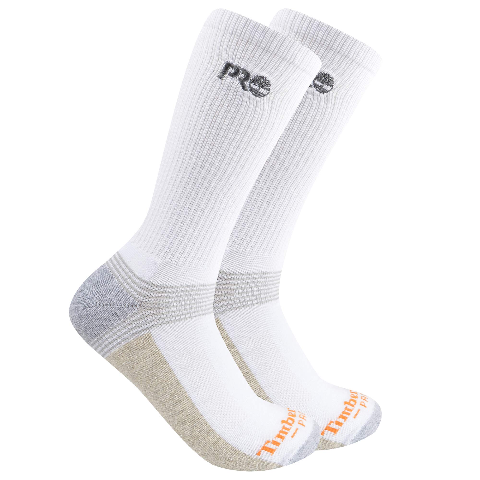 Timberland PRO Men's 2-Pack Ribbed Logo Crew Socks, White, Large