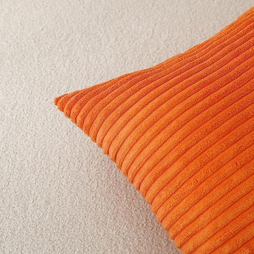 Miniatura 4 de Stellhome Paquete de 2 fundas de almohada decorativas de pana a rayas suaves para sala de estar, sofá, cama (20 x 20 pulgadas, naranja)