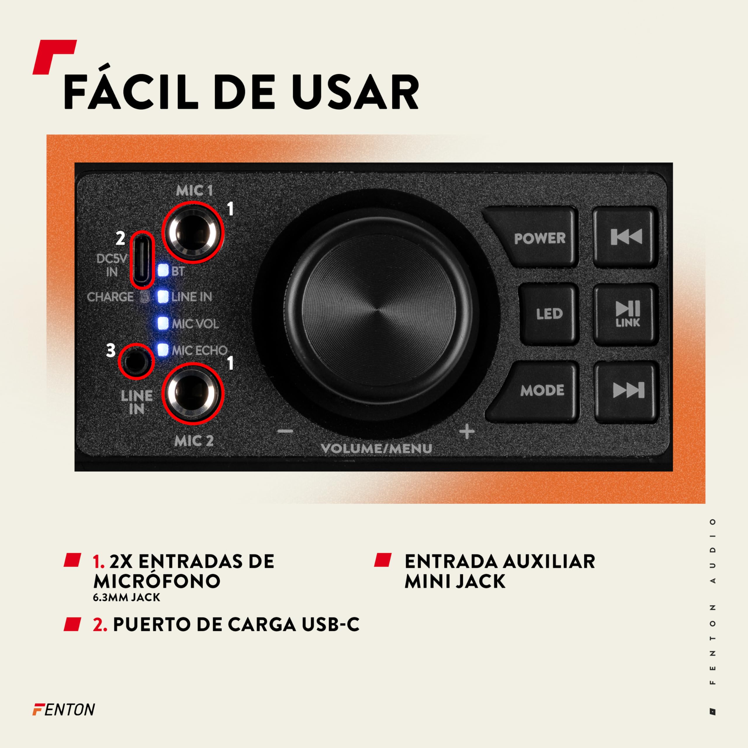 Fenton KAR55B – Altavoz Karaoke Bluetooth 50W con 2 microfonos con Cable, batería Recargable, Luces LED RGB, Jelly Ball Bola de Discoteca, Altavoz portatil con AUX y Bluetooth 5.0, Color Negro