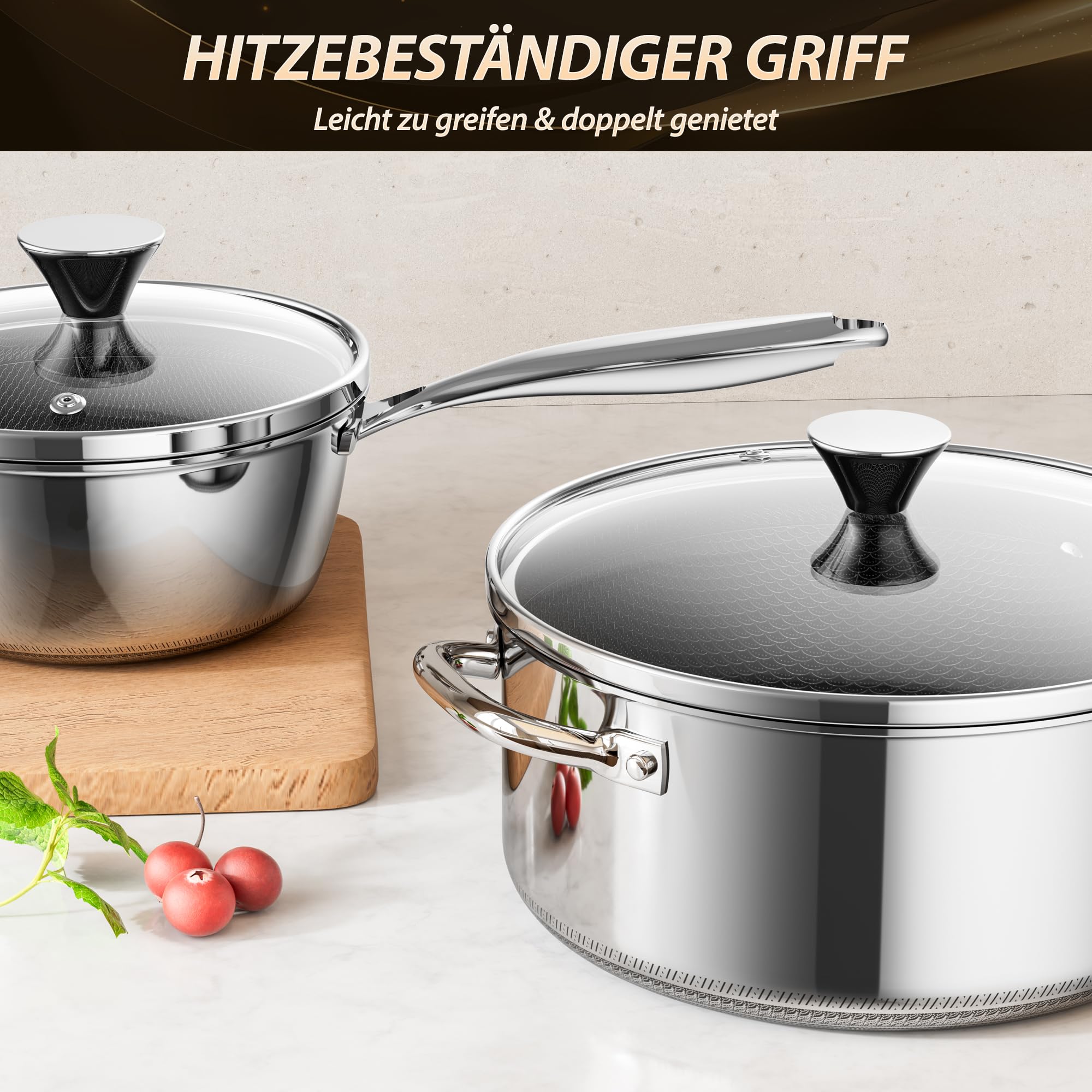 Kochtopf mit Deckel Hybrid 20cm/1.7L, Suppentopf Induktion Antihaft, Kühl bleibender Griff, Spülmaschinenfest, PFAS, PFOA und PTFE Frei, Ofenfest bis 260 °C, Geeignet für Alle Herdarten