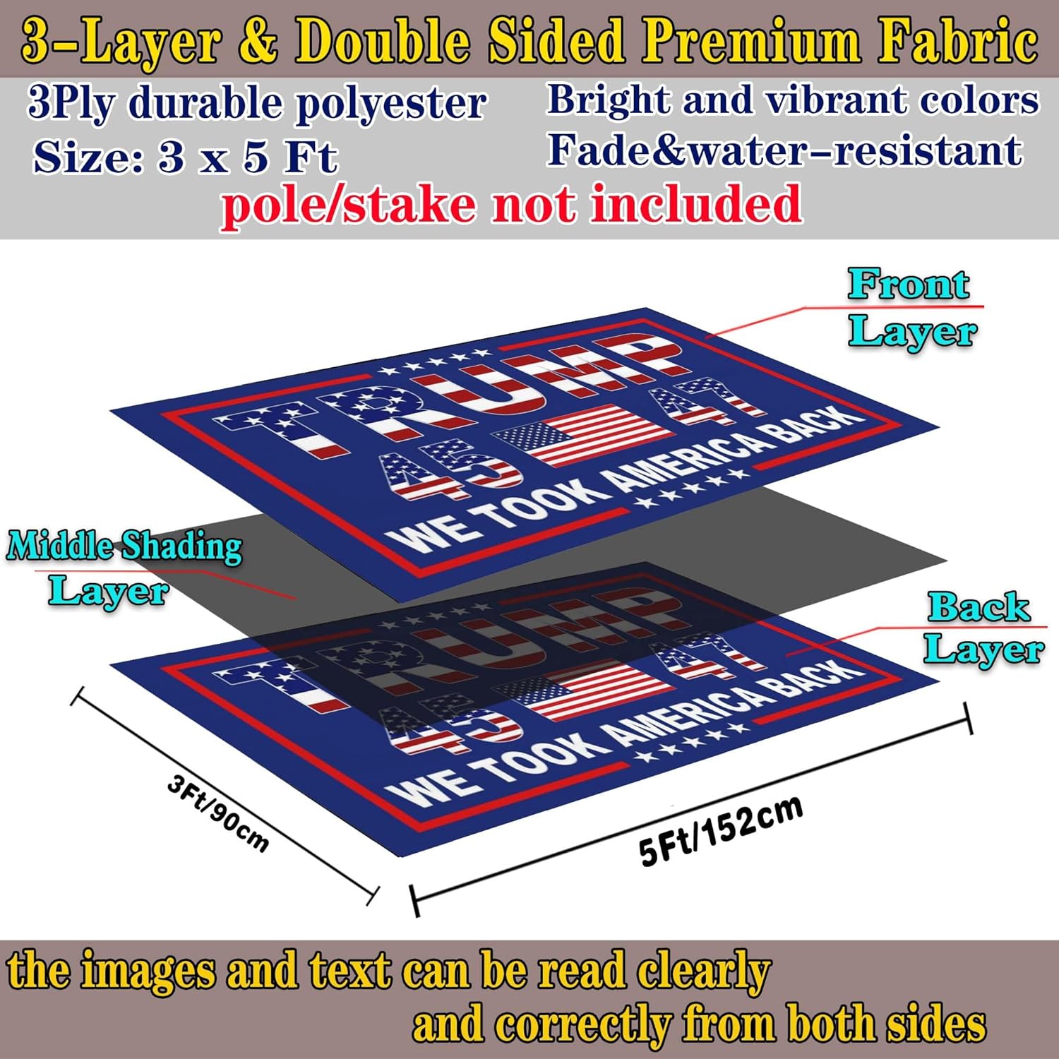 NASIAN 3 Ply Patriotic Ameican Flags 3x5 Ft Outdoor We Took America Back Flags for Outside Yard Garden House Decorations Banner