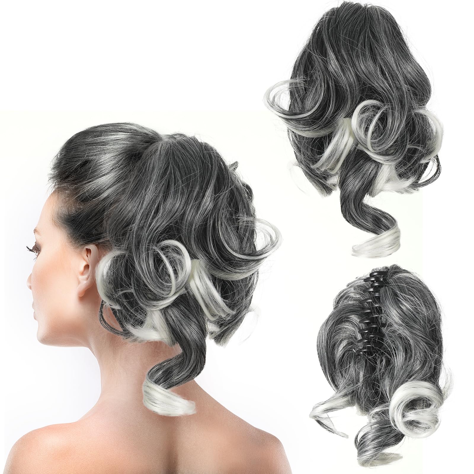 Little World Short Ponytail Extension with Claw Clip - Curly Wavy Hair EXtensions for Women, 7.87 Inch Wrap Hair Ponytail Extension Around for Party