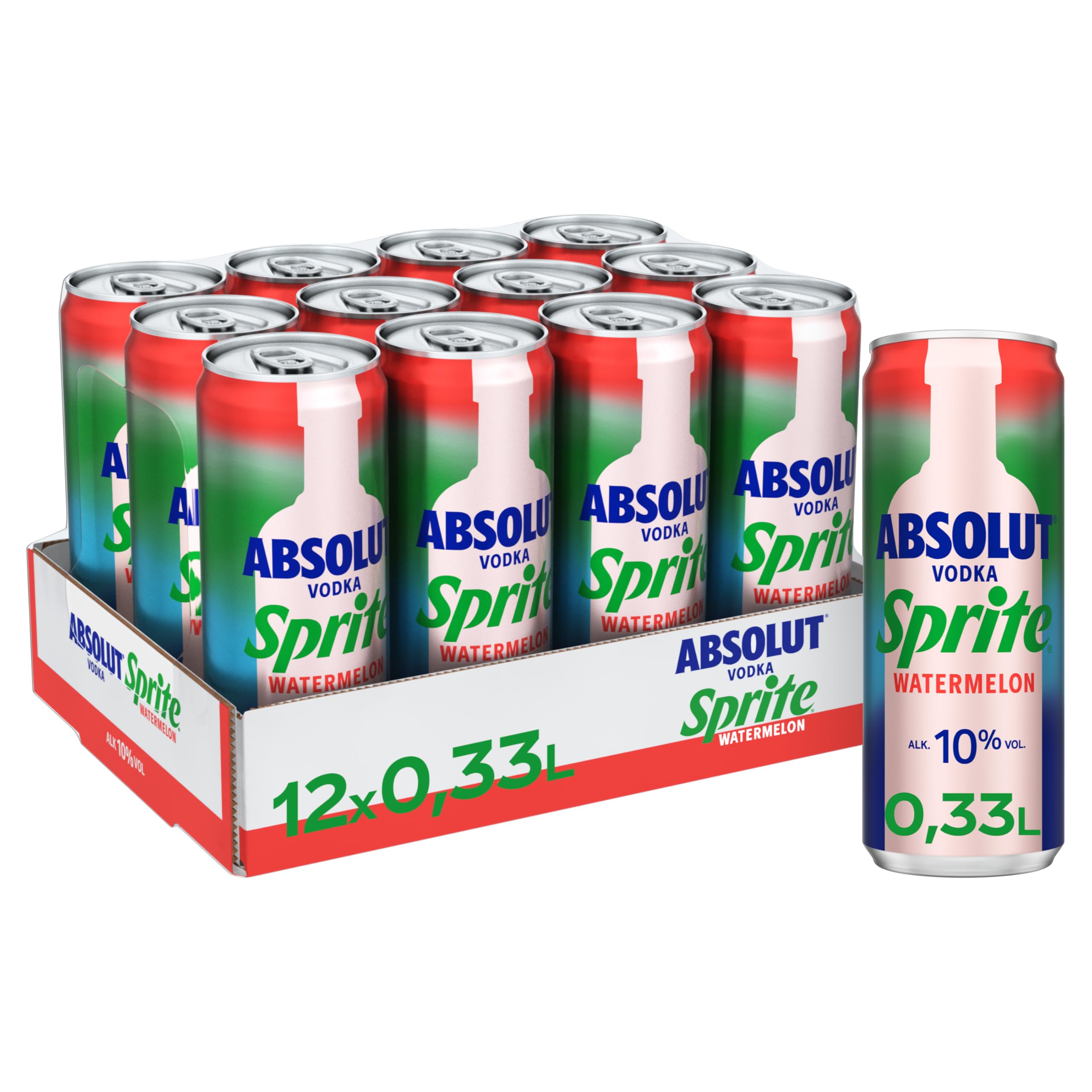 Absolut Vodka Sprite Wassermelone, alkoholhaltiges Mixgetränk, 12 x 330 ml