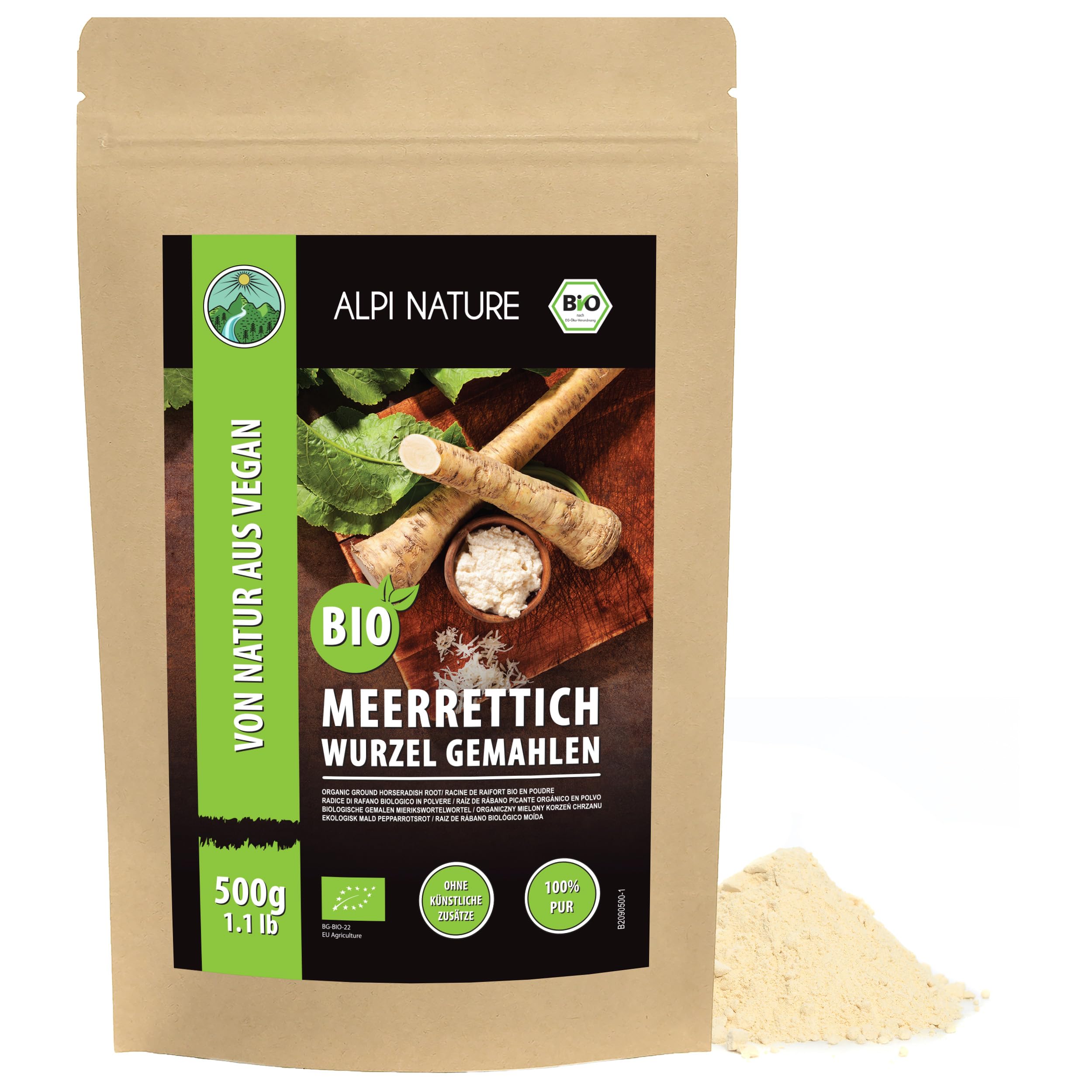 Alpi Nature Rafano in Polvere BIO 500g, Radice di Rafano bio Macinata per Cucina