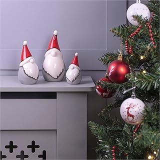 Netagon Ceramic Gonk Family Christmas Ornament Status Fireplace Window sill Table Centerpiece Home Grotto Gnome Office Decoration Decor - Set of 3