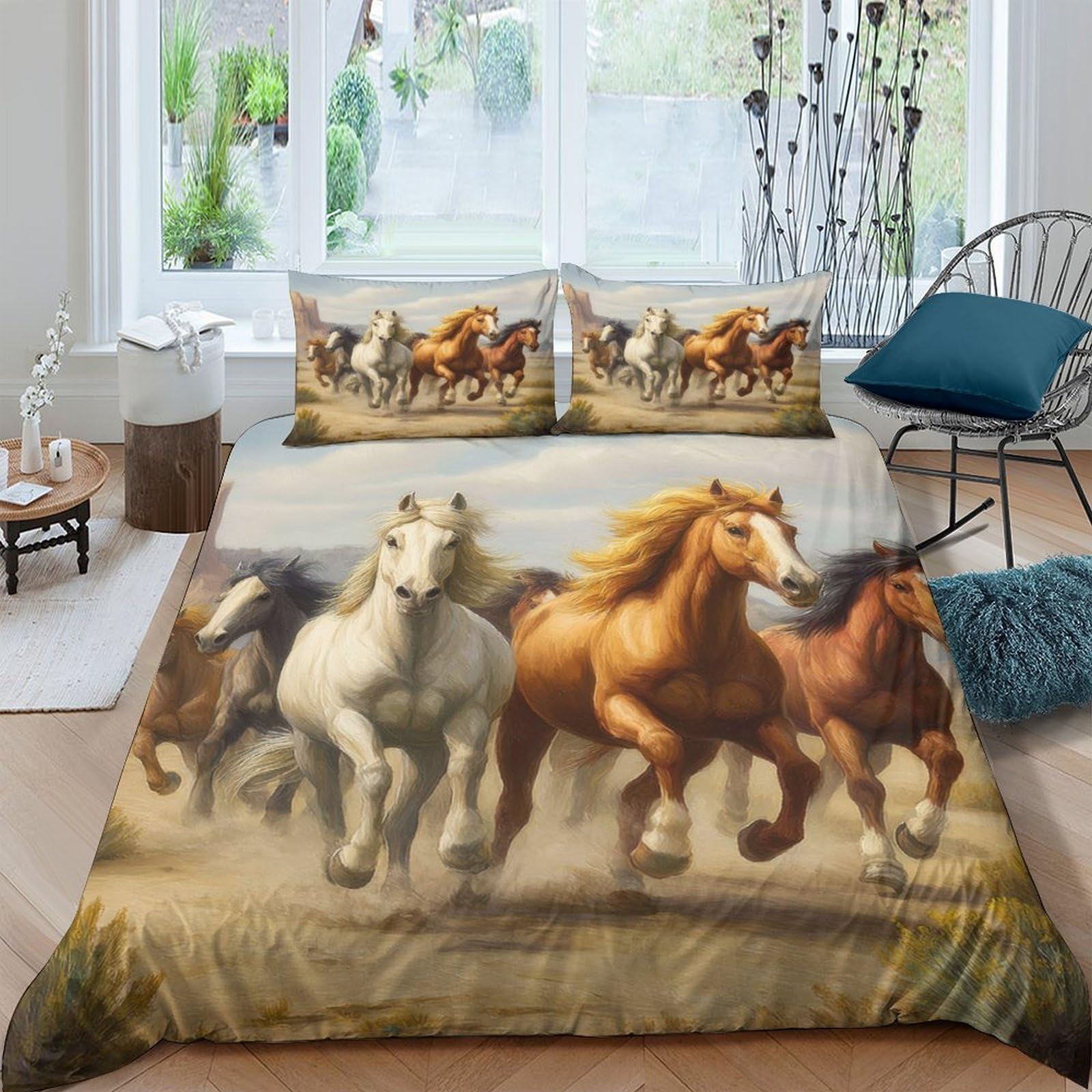 Ctjqhvkz Style-9 3D Printed Running Horses Fitted Sheet Microfiber Soft Bed Cover For Bedroom Guest Room Decor Easy Care Single（135X200cm）