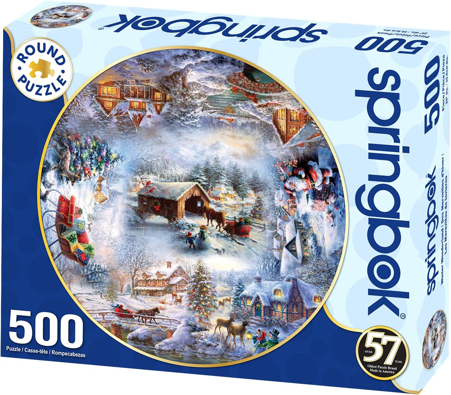 Springbok Winter Wonderland 500 Piece Round Jigsaw Puzzle for Adults and Kids Features a Circle of Illustrations Featuring The Best of Christmas Imagery