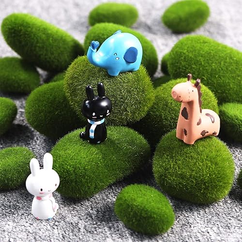 Miniatura 5 de TecUnite 20 piedras artificiales de musgo decorativas de imitación verde cubierto de musgo (3 tamaños)