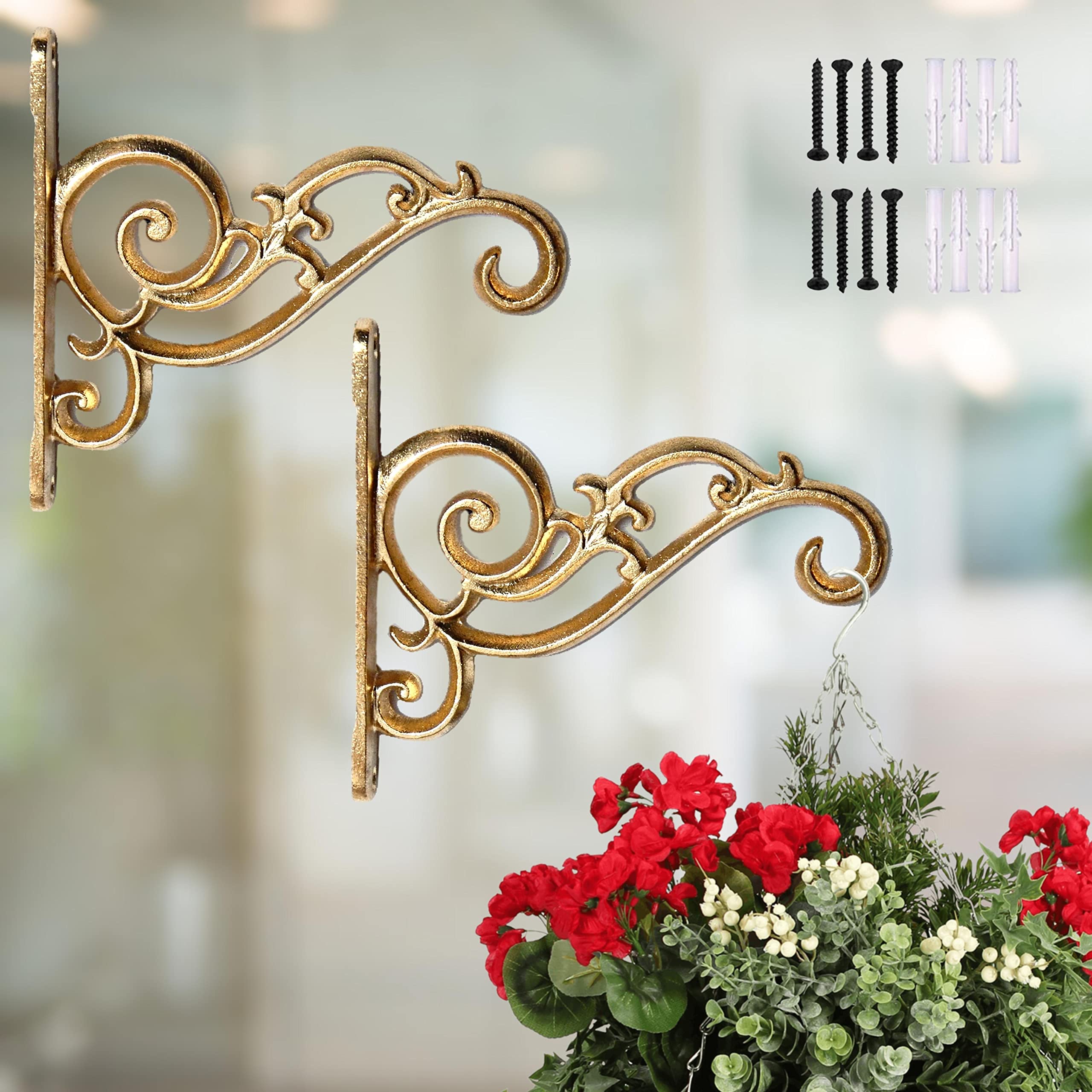 ecofynd 2 Pack Metal Wall Hook Hanging Plant Bracket | Decorative Straight Plant Hanger for Pots, Bird Feeders, Planters, Lanterns, Cotton, Wind Chimes Indoor Outdoor, Gold (B09RG3TXMS) Amazon Price History, Amazon Price Tracker