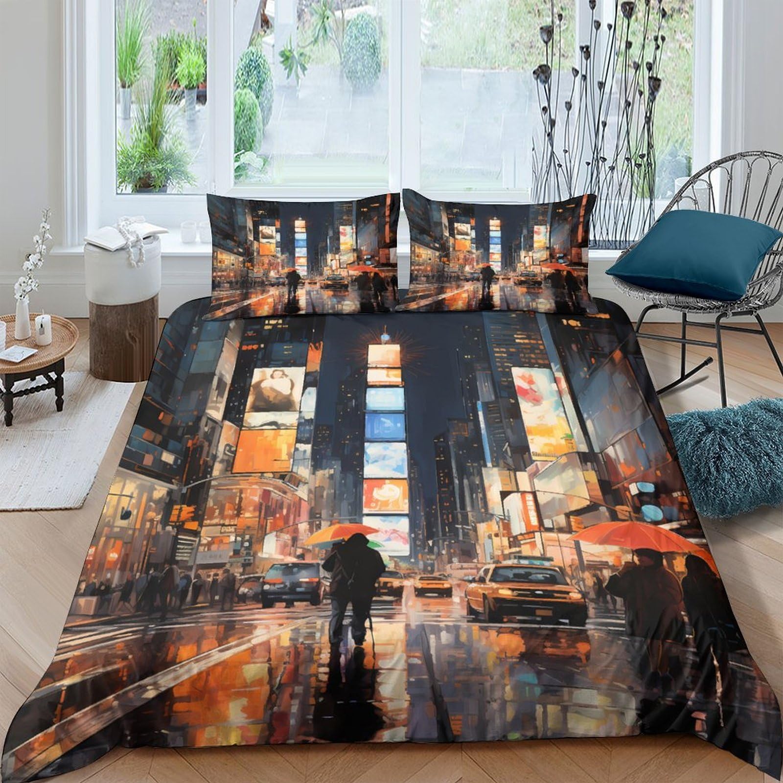 Ctjqhvkz Style-1 3D Printed Times Square Night Fitted Sheet Microfiber Urban City Mattress Cover For Bedroom Dorm Decor Single（135X200cm）