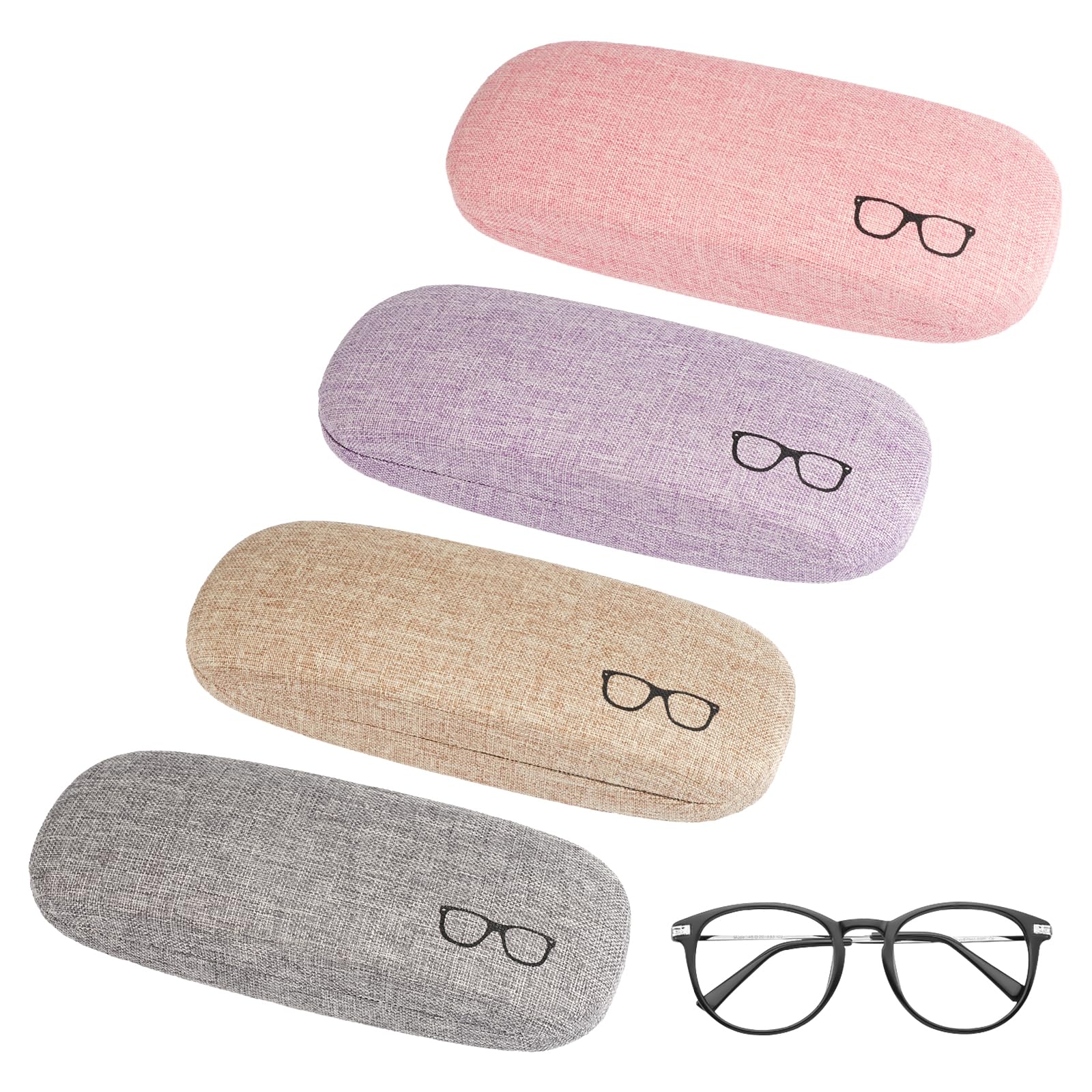 JinsionFunda Gafas Rigida,4 Piezas Estuche Protector de Gafas,Estuche de Gafas Rigido Portátil,Caja para Gafas de Lino,Funda Protectora Rígida de Gafas Para Guardar Gafas y Gafas de Sol Pequeñas(4 Colores)