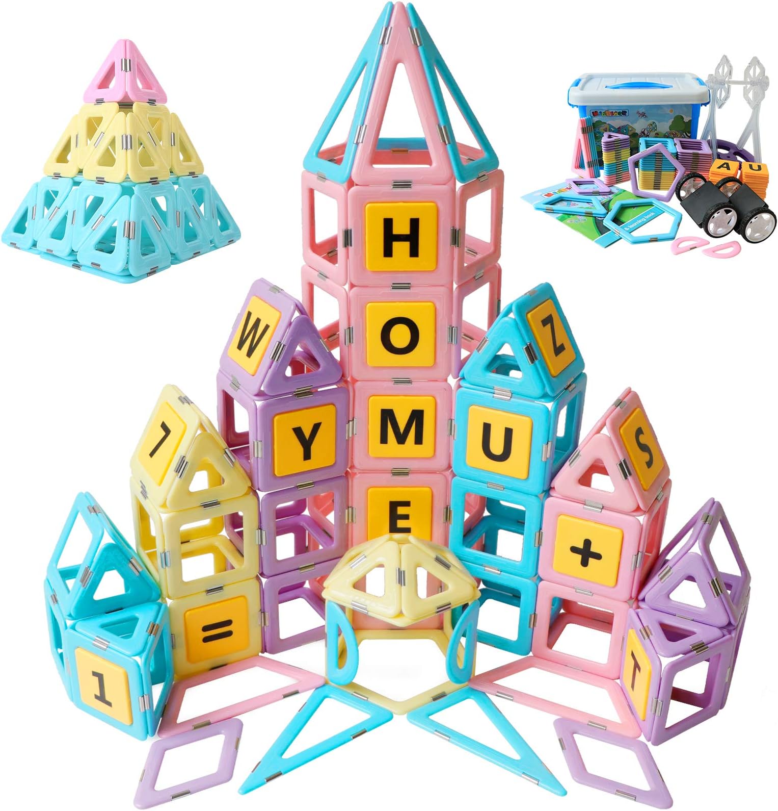 Magnetic Building Tiles, Magnetic Blocks for Toddlers Toys STEM Preschool Set with Carnival and Wheels Kids Magnetic toys -108Pcs