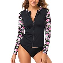 Betsey Johnson Rash Guard for Women - Zip Up Long Sleeve Swim Shirts, Surfing Water Top UPF 50+ SPF Sun & UV Protection