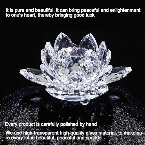 Miniatura 2 de Flor de loto de cristal brillante, 4 pulgadas, reflejo de tono de loto transparente para decoración del hogar Feng Shui, adornos de atrapasoles o
