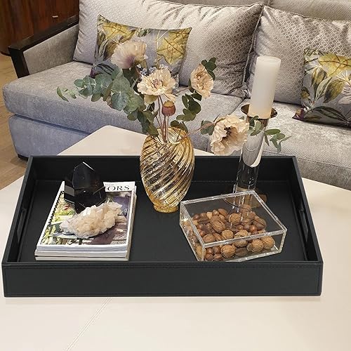 Miniatura 4 de HofferRuffer Bandeja Rectangular para Servir con Asas con Agujeros para Mesa de Café, Desayuno, Té, Comida, Mayordomo - Encimera, Cocina, Bandeja