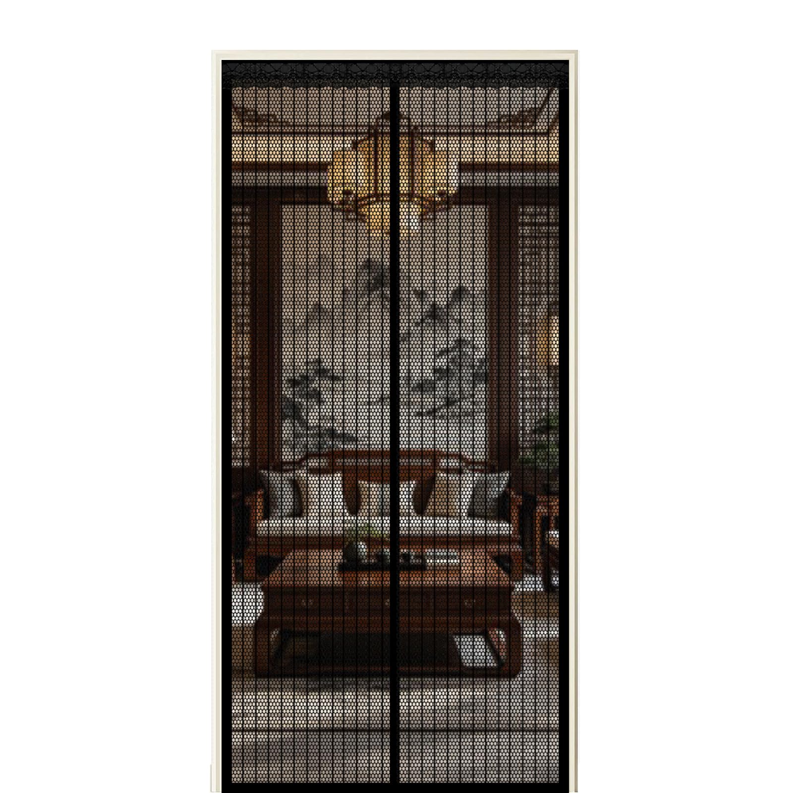 Xuehmin Black Screen Door 130 X 265 Cm Self Sealing Powerful Magnets Heavy-Duty Fly Screen Door With Powerful Magnets & Full Frame Magic Tape Suitable For Patio Doors Balcony Bedroom,