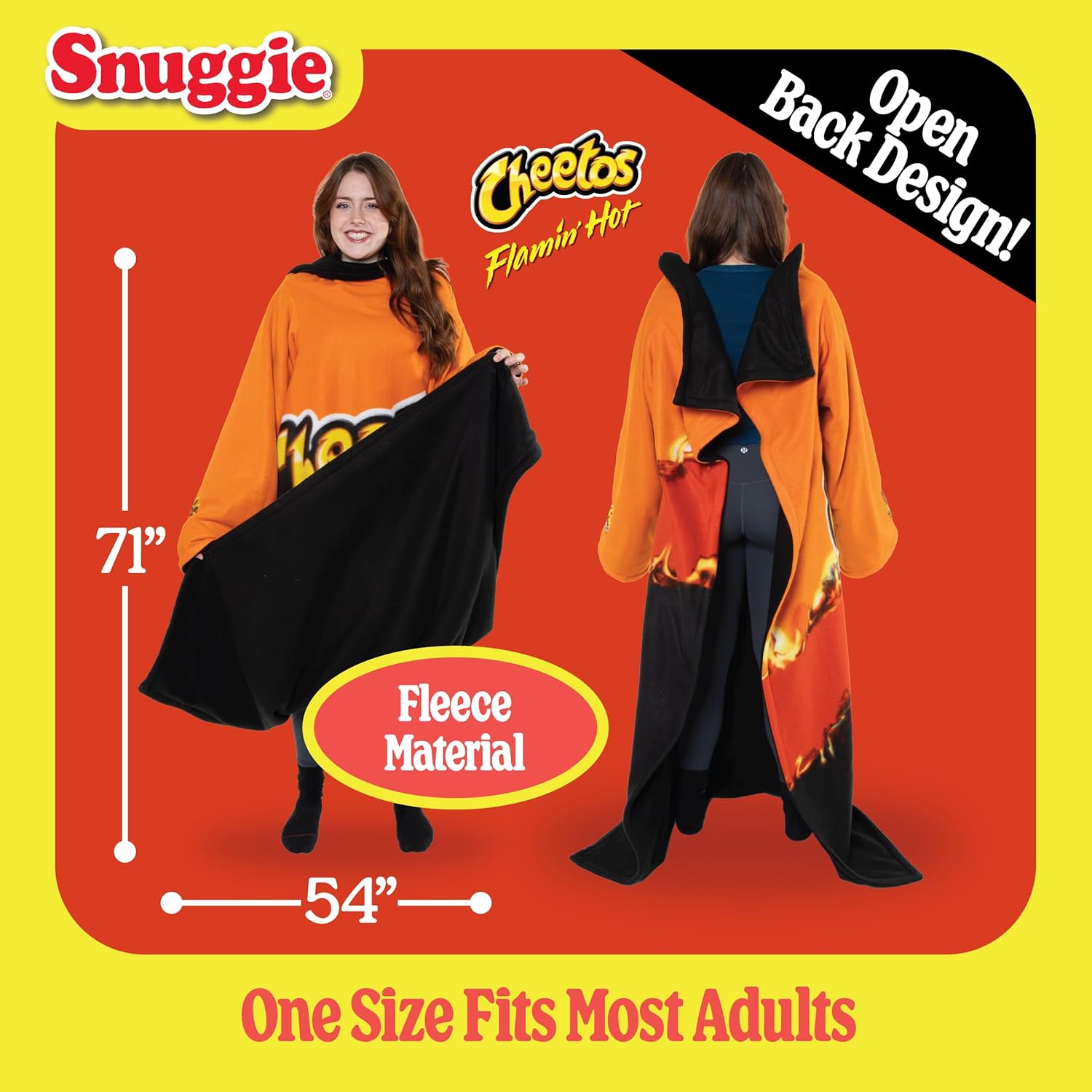 Snuggie The Original Wearable Blanket With Sleeves & Pockets | Reversible Throw for Adult Men & Women, Machine Washable, Gift for Holidays, As Seen on TV | One Size, Flaming Hot Cheetos, 71 x 54" - Image 5
