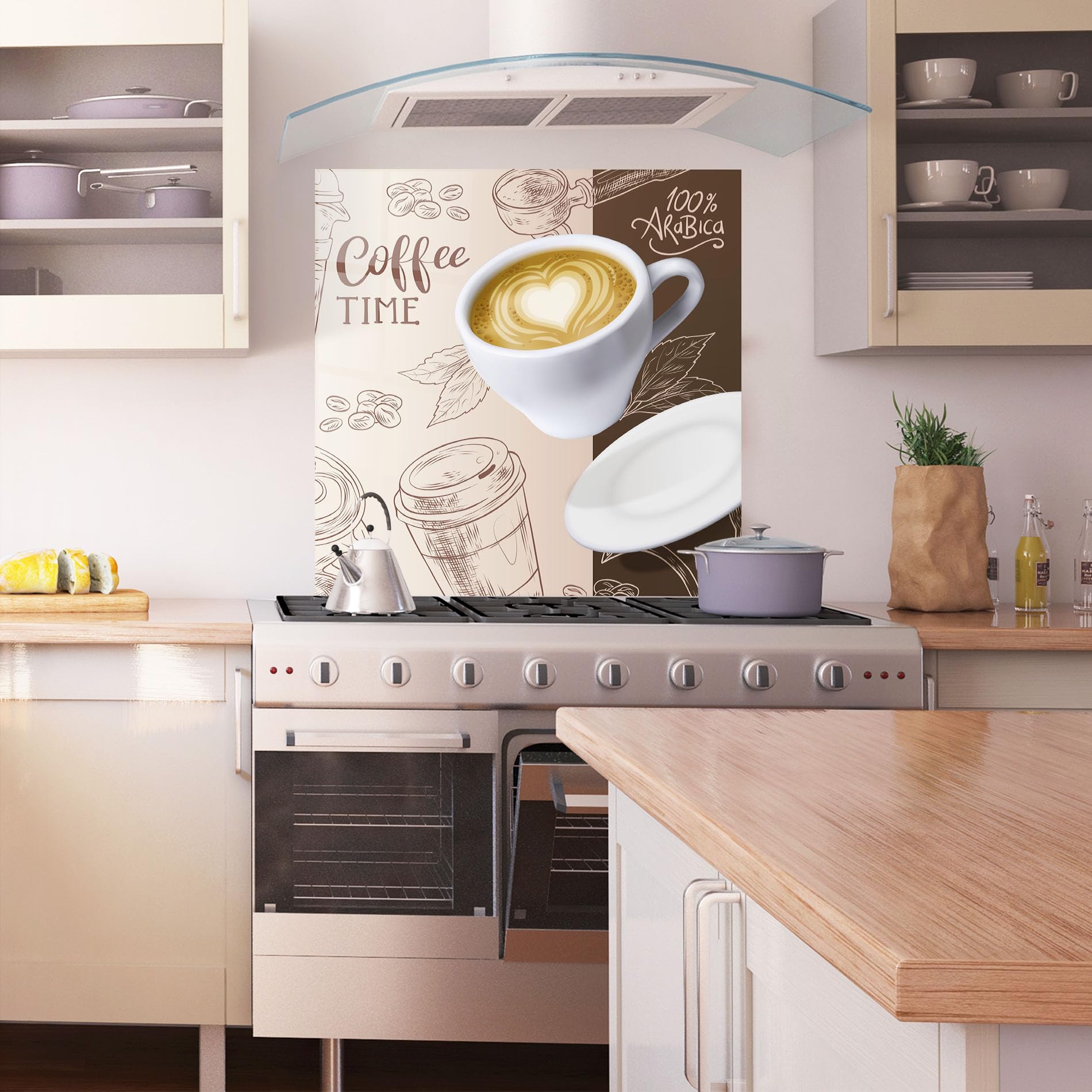 ARTHUB® Küchenrückwand aus Glas 60x60 cm, 4mm ESG | Spritzschutz, Glasplatte, Herdspritzschutz, Wandschutz für Herd, Hartglas, Lebensmittel, Kaffee, Coffee Time