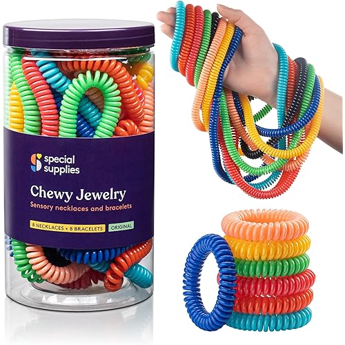 Special Supplies Chewy Jewelry Sensory Necklaces and Bracelets, 16 Pack, Soft and Flexible Silicone, Interactive Relief for Kids