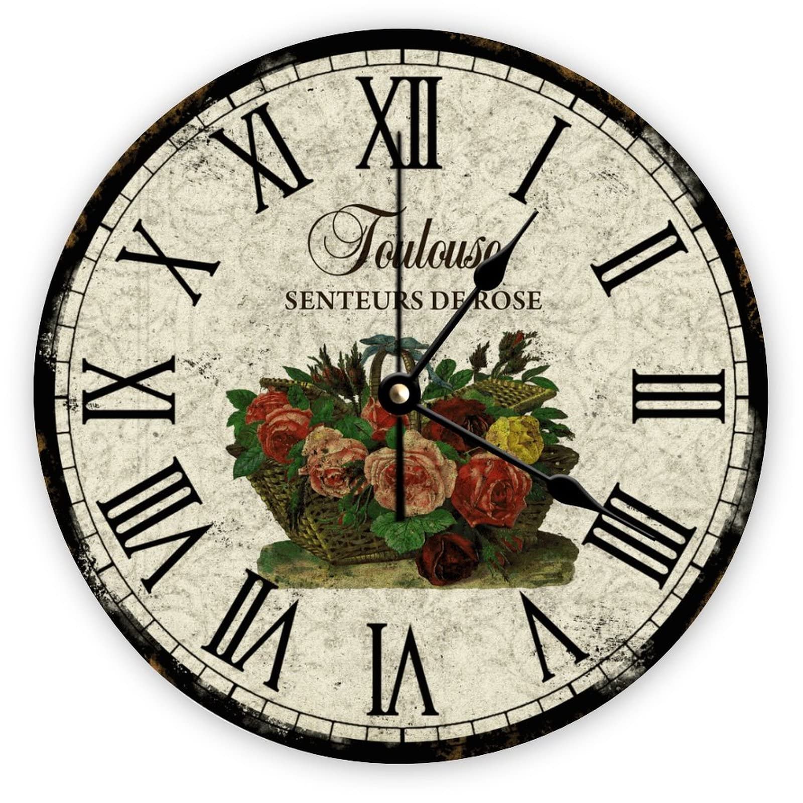 Horloge murale en bois style shabby chic grand format 38 cm pendule vintage maison