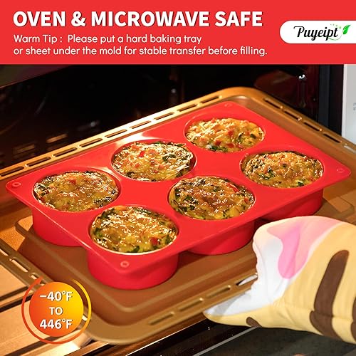 Miniatura 5 de Paquete de 2 moldes de silicona para mordeduras de huevo, sartenes redondas antiadherentes de silicona para frittata, sándwiches de desayuno,