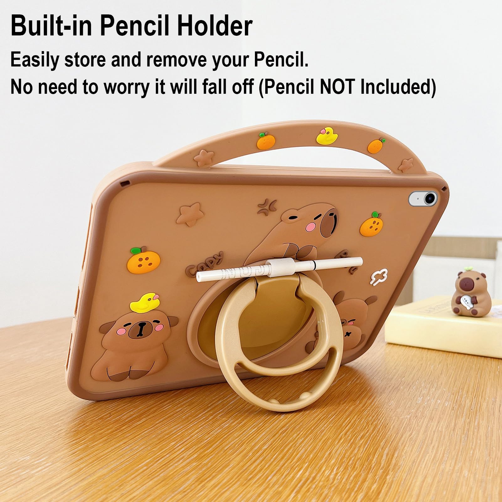 Custodia Bambini Compatibile con iPad (A16) 11a/10a Generazione (2025/2022), Antiurto Silicone Capybara Cover con Portapenna, Supporto per Maniglia, Tracolla