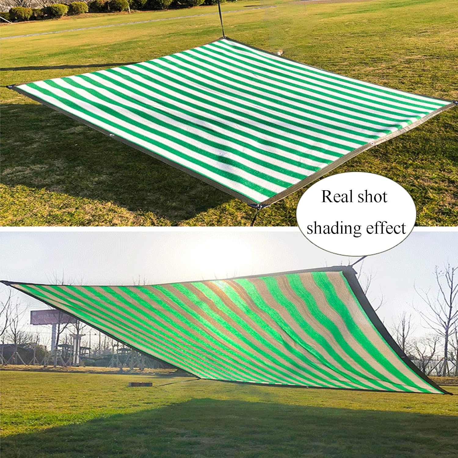 Shade Cloth,Sunblock Shade Net,Green and White Striped Shade Netting,Breathable Shade Mesh,UV Resistant Net,Greenhouse Plants Shading Net,with Grommets,5 * 5m(16.4 * 16.4ft)