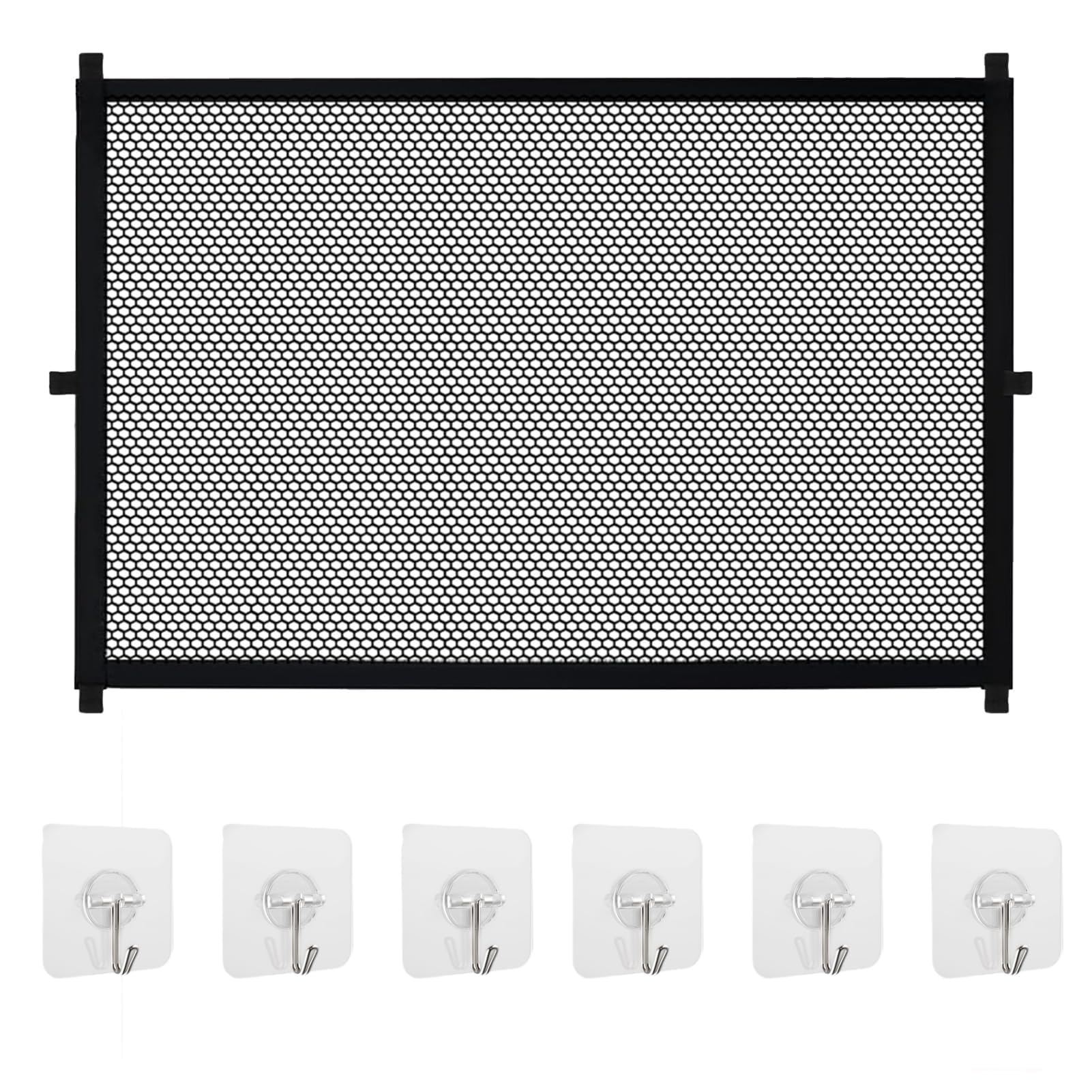 Pet Mesh Stair Gate Portable No Drilling Folding Puppy Safety Fence Guard Net with Hooks for Baby Dog Cats Indoor Stopper 110x72cm Easy Install for Hallway Stairway Doorways Black