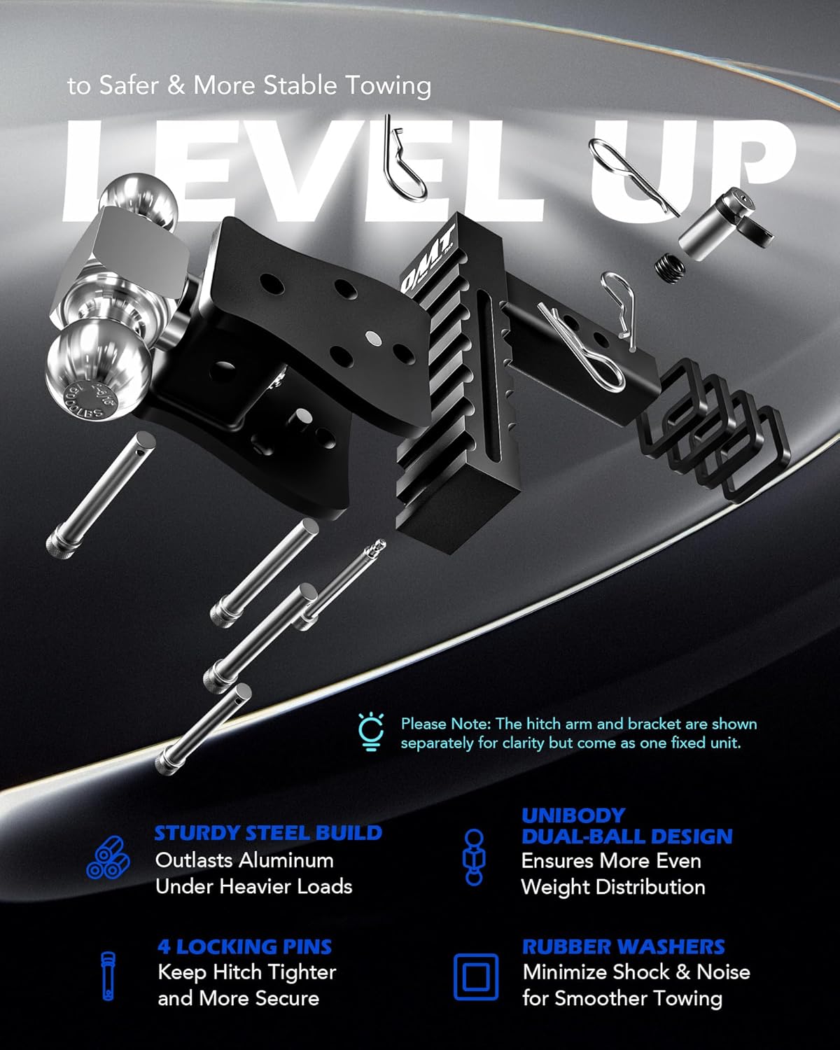 Orion Motor Tech Adjustable Trailer Hitch, Fits 2" Receiver, 5" Drop Hitch with 2" & 2-5/16" Balls, Anti-Theft Steel Tow Hitch Stowable Ball Mount with 15000 lb GTW for Class III & IV Vehicles