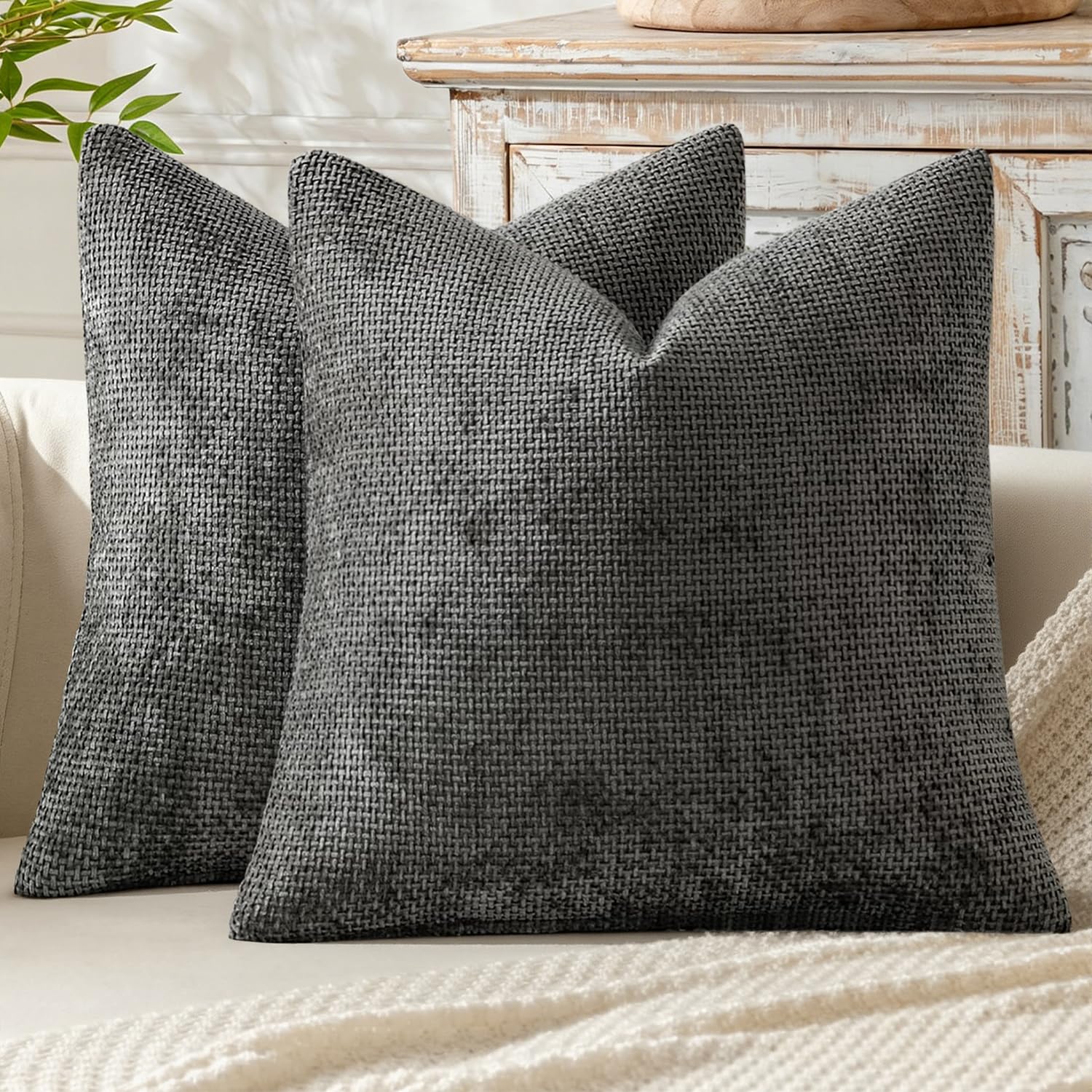 MIULEE Decorative Couch Throw Pillow Covers 20x20 Inch Dark Gray 2 Pack