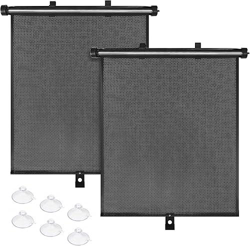BOGI Persianas de ventana de automóvil para ventanas laterales, paquete de 2 parasoles retráctiles para bloquear el calor y los rayos UV, protección