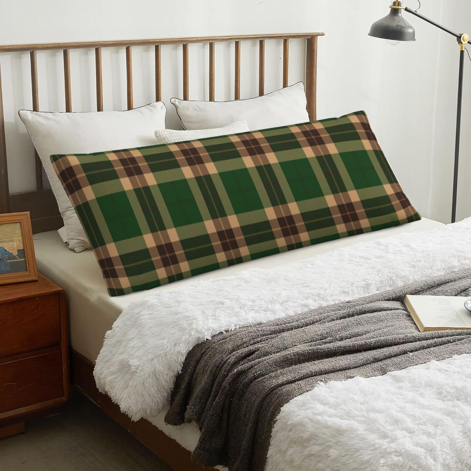 Green And Brown Tartan Plaid, Body Pillow Cover with Zipper,Long Body Pillowcase 20 x 60 in