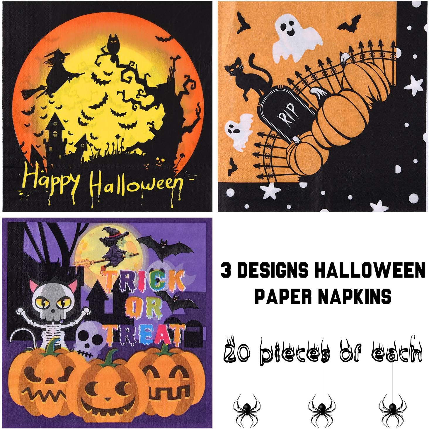 ASTARON 60 Pack Halloween Napkins 13"× 13", Disposable Paper Cocktail Napkins for Halloween Table Decorations Party Supplies image 2