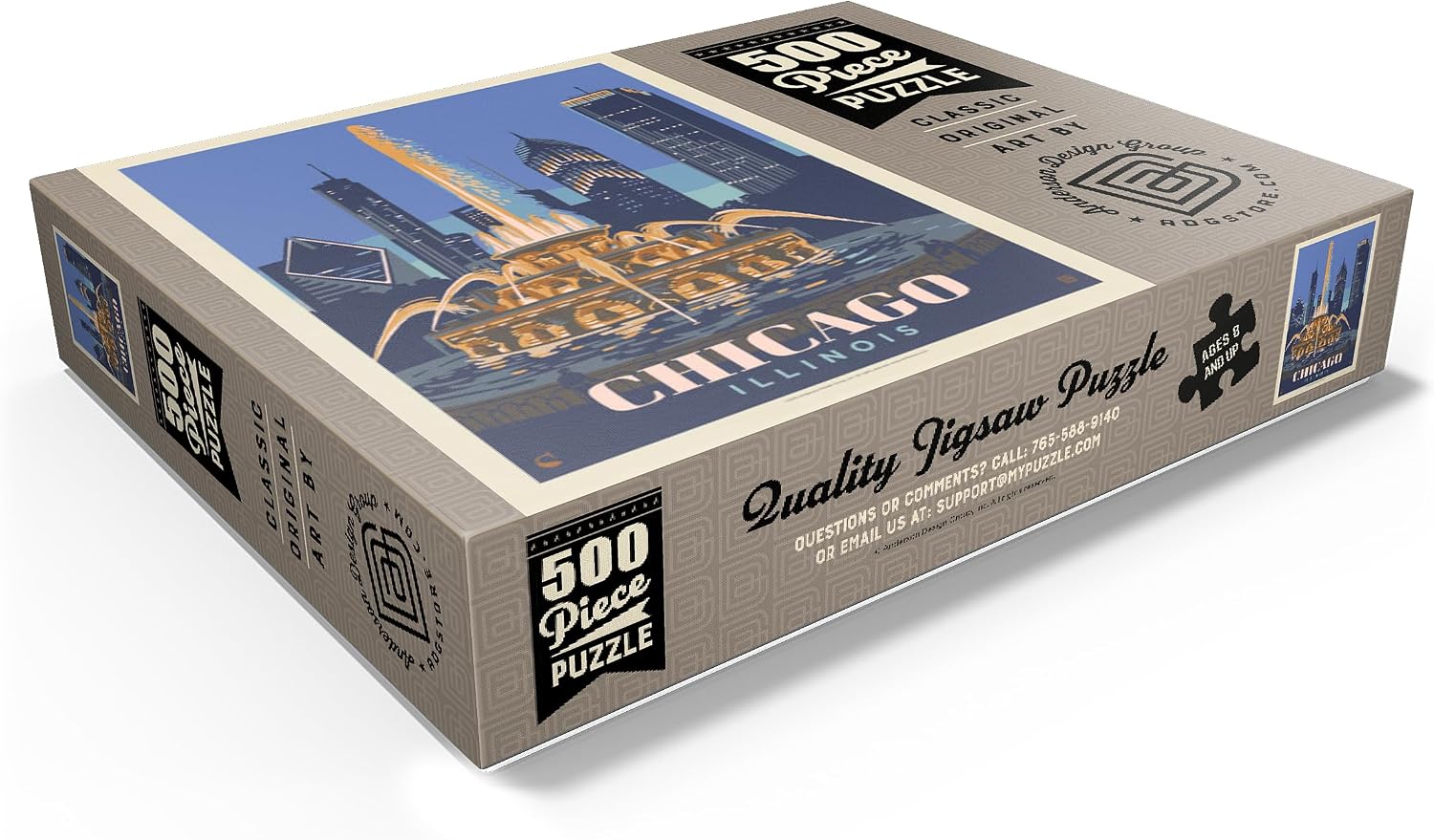 MyPuzzle Chicago, IL: Fountain of Light, Vintage Poster - Premium 500 Piece Jigsaw Puzzle for Adults
