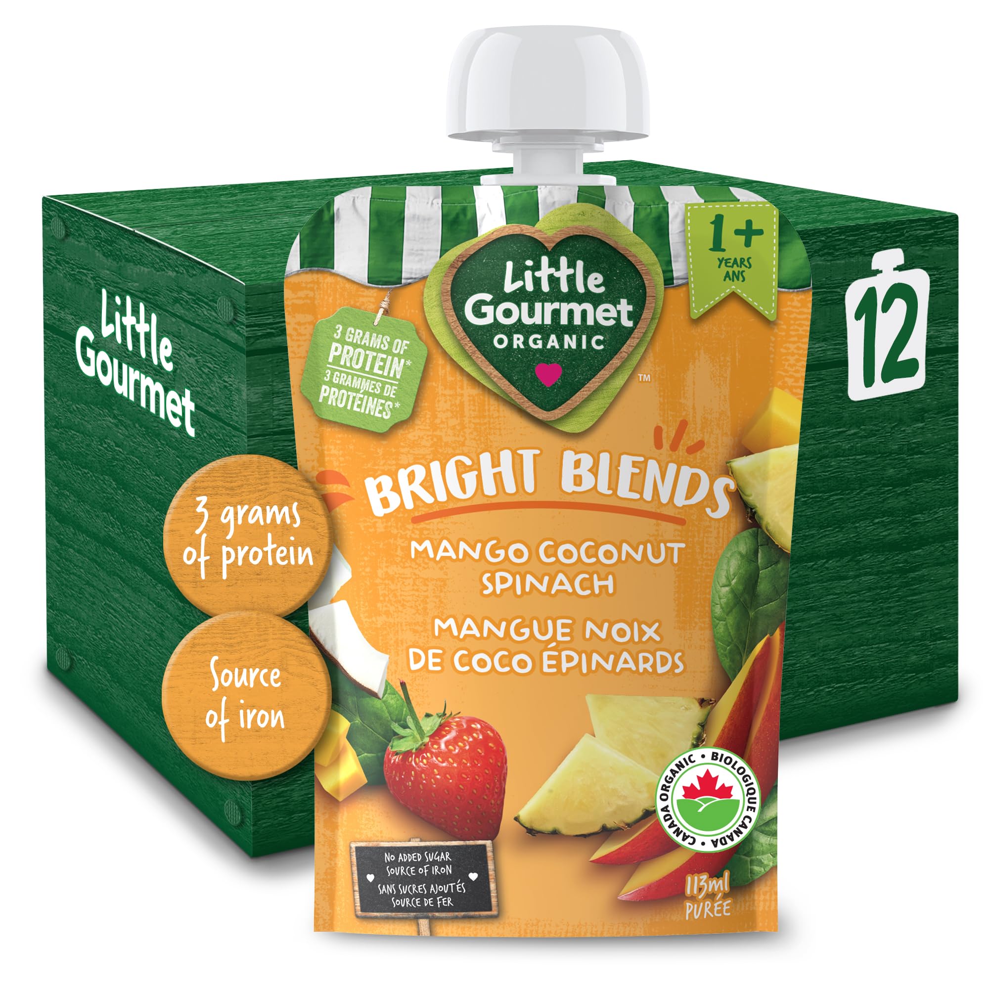 Little Gourmet Organic Toddler Snack Bright Blends Mango Coconut Spinach, 113ml (12 Pack) - 2