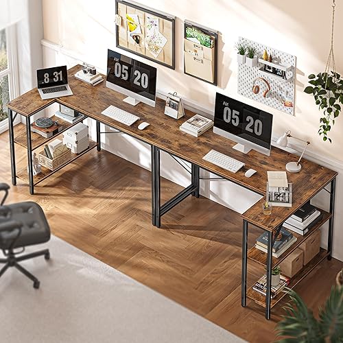 Miniatura 5 de Huuger Escritorio en forma de L de 47 pulgadas, escritorio para computadora con estantes de almacenamiento reversibles, para esquina de juegos,