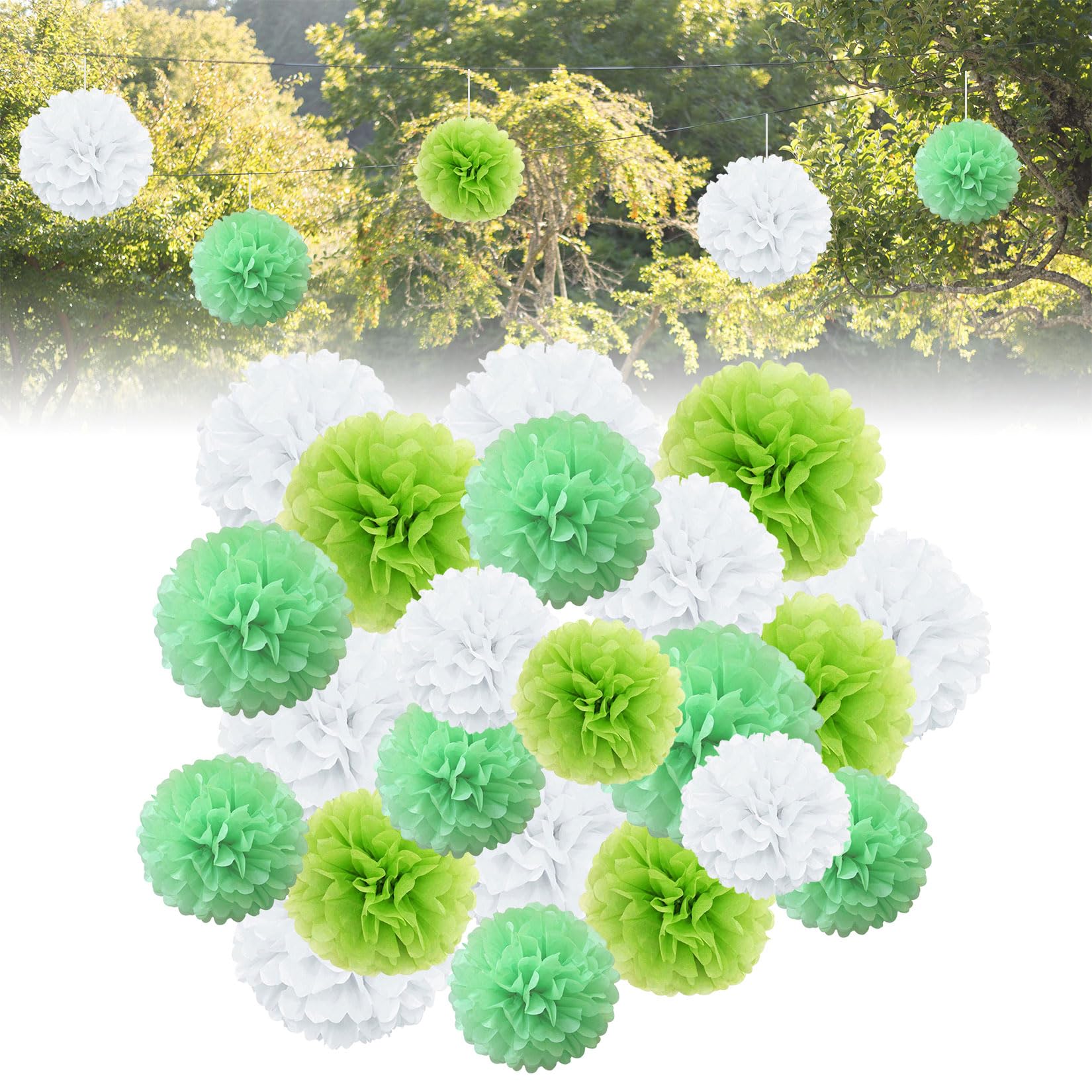 Forhandy 30pcs Decoracion Boda Pompones de Papel Verdes, Pompones de Papel Decoracion para Fiesta, Bodas, Cumpleaños
