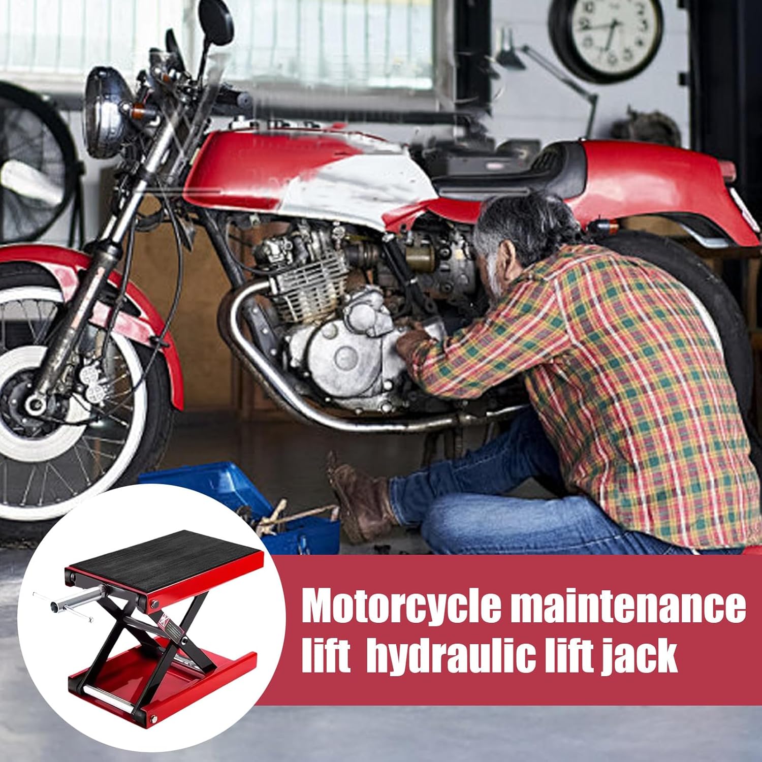 Motorcycle Lift Stand, Hydraulic Jack Tool, 500Kg Capacity Lift with Anti-Slip, Maintenance Equipment, Motorcycle Repair with Compact Design, Workshop Gear for Undercarriage and Garage