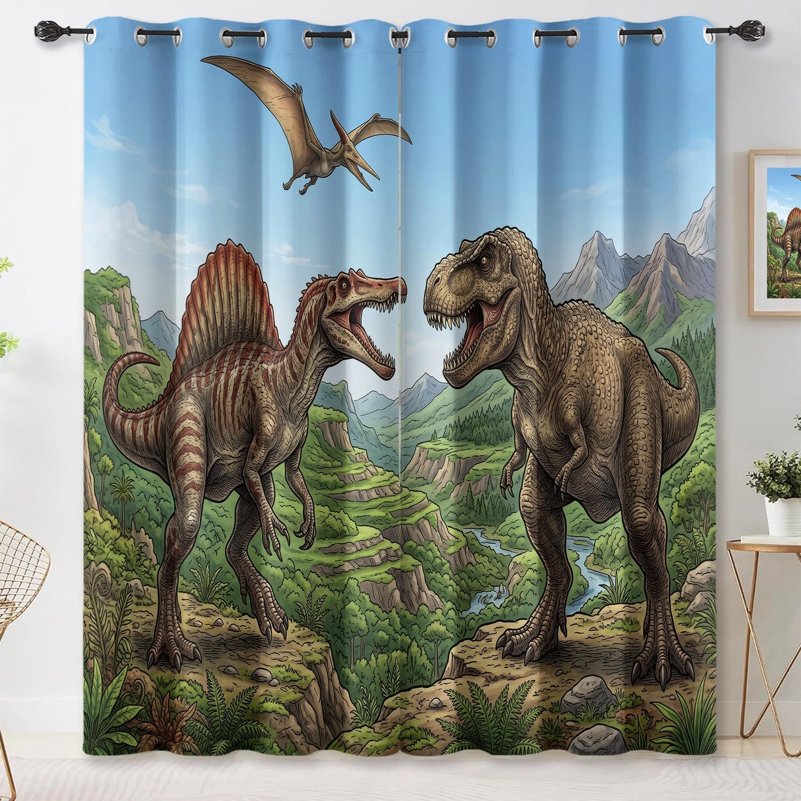 Rideaux occultant dinosaures pour bloquer la lumiere de la chambre