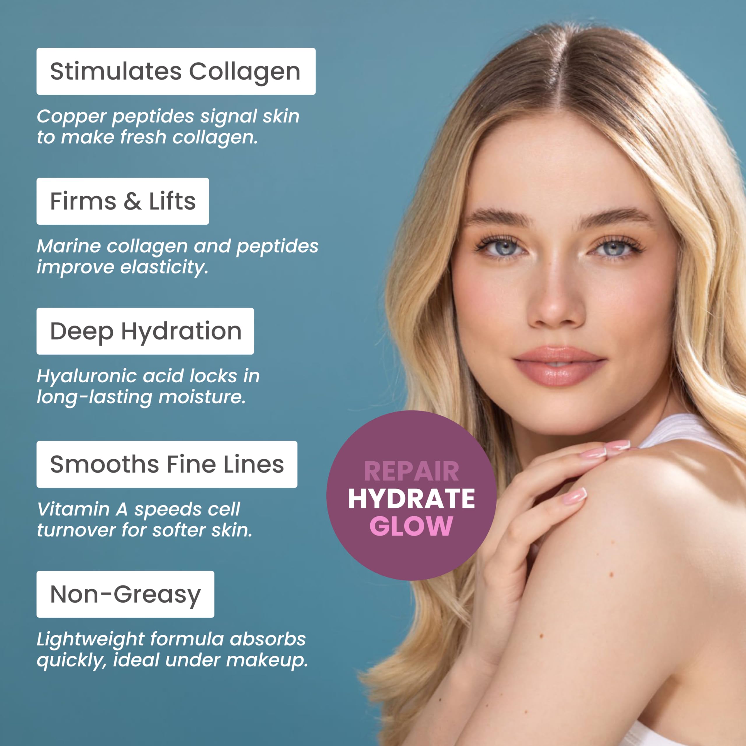 Rejuven8 Collagen Boosting Serum with Copper Peptides & Hyaluronic Acid, Anti Ageing Face Serum for Women, Vegan Skincare - Image 3
