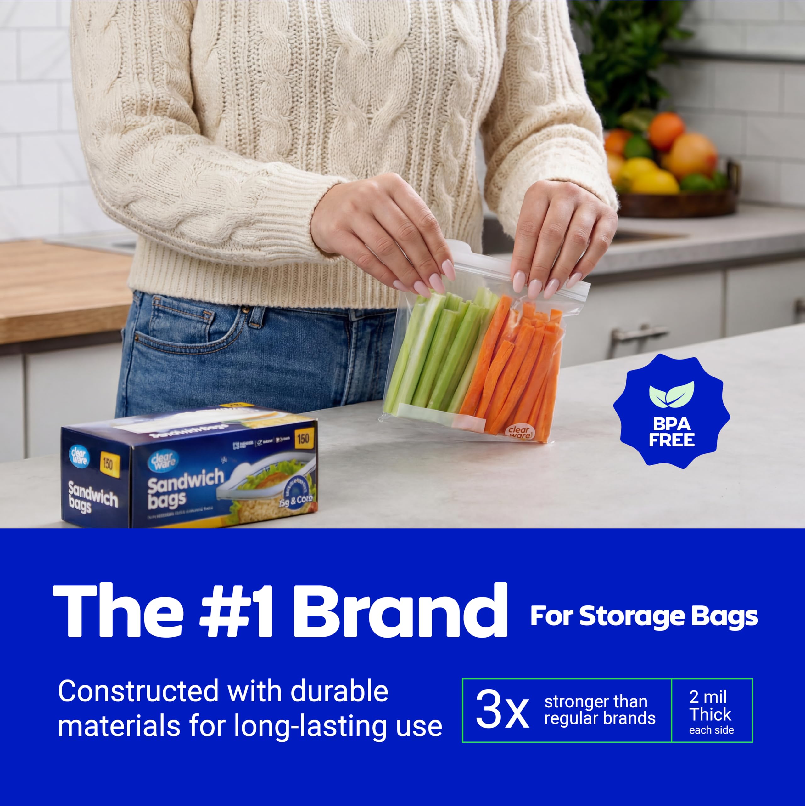 Clearware Bolsas de plástico resellables para almacenamiento de alimentos para almuerzo, aperitivos pequeños, contenedores reutilizables con cierre de cremallera para frutas, verduras, congelador y