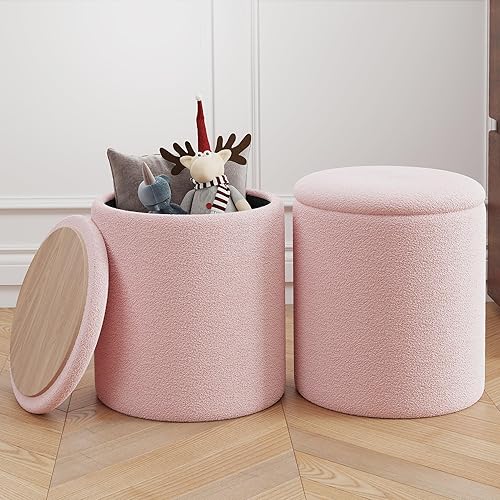 Miniatura 11 de Pufs otomanos con almacenamiento, taburete de tocador tapizado suave, otomanes multifuncionales mesa de café asiento acolchado reposapiés para sala